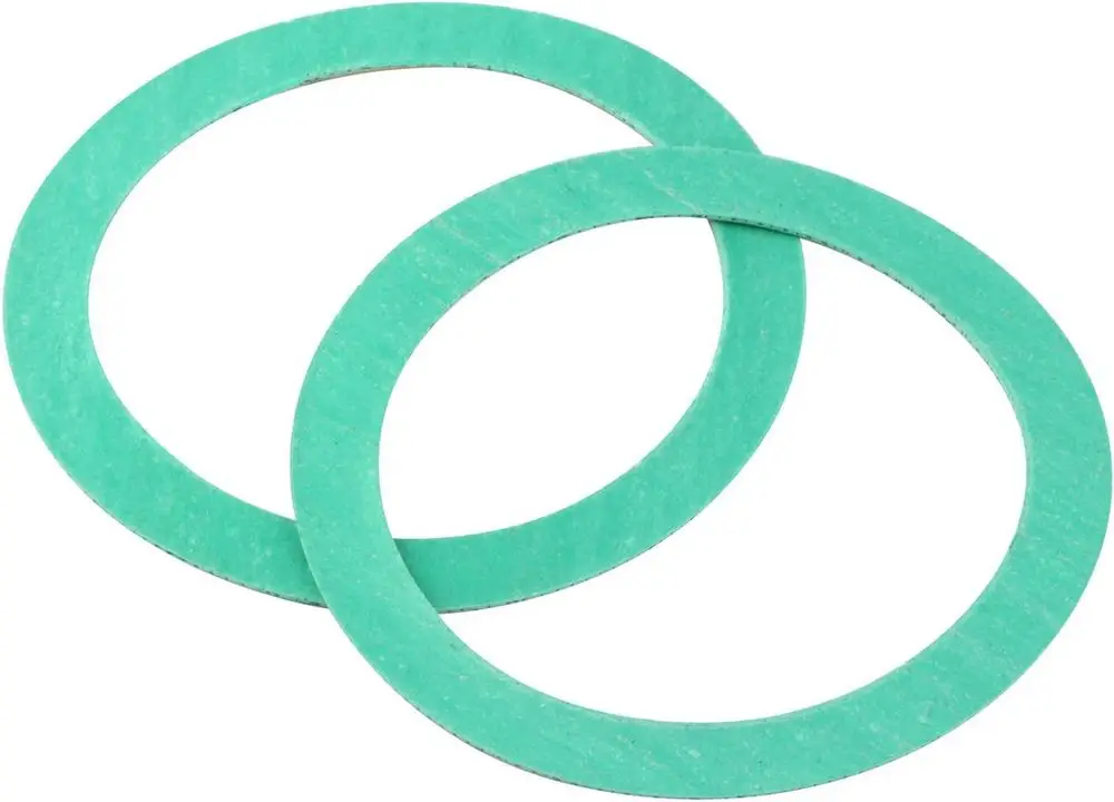 Zwei grüne Dichtungen von Bosch in Ringform, geeignet für verschiedene Anwendungen. Sie sind flach und haben einen gleichmäßigen Rand.